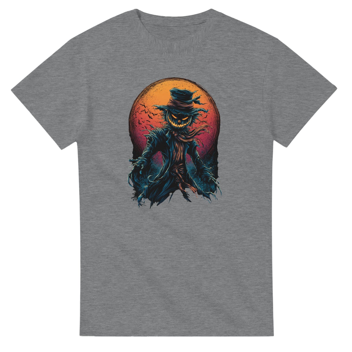Scarecrow with Full Moon & Bats on a Heavyweight T-shirt