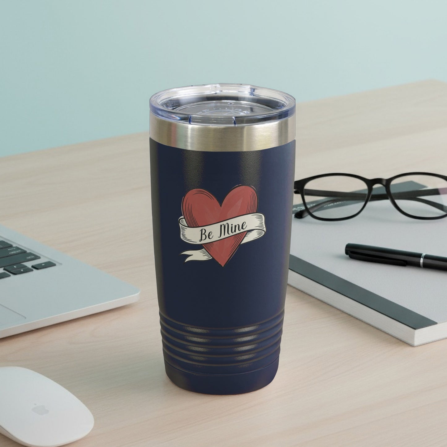 Be Mine Heart Design Navy Blue Insulated Tumbler