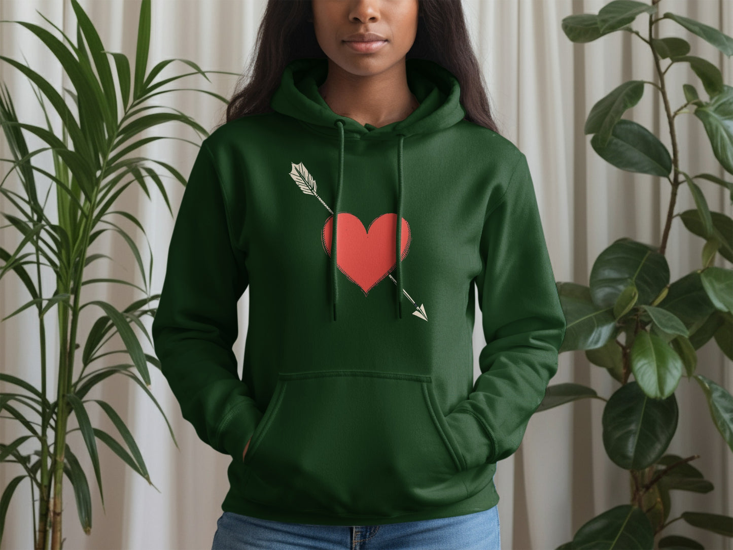 Green Hoodie with Heart and Arrow Design Hoodie