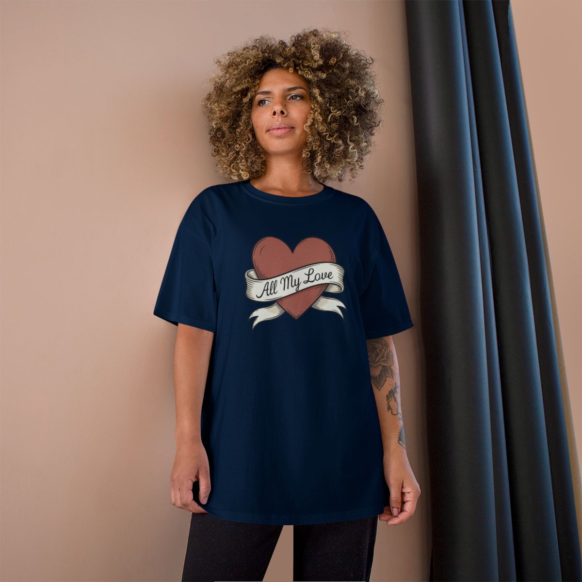 All My Love phrase on a Champion Tee