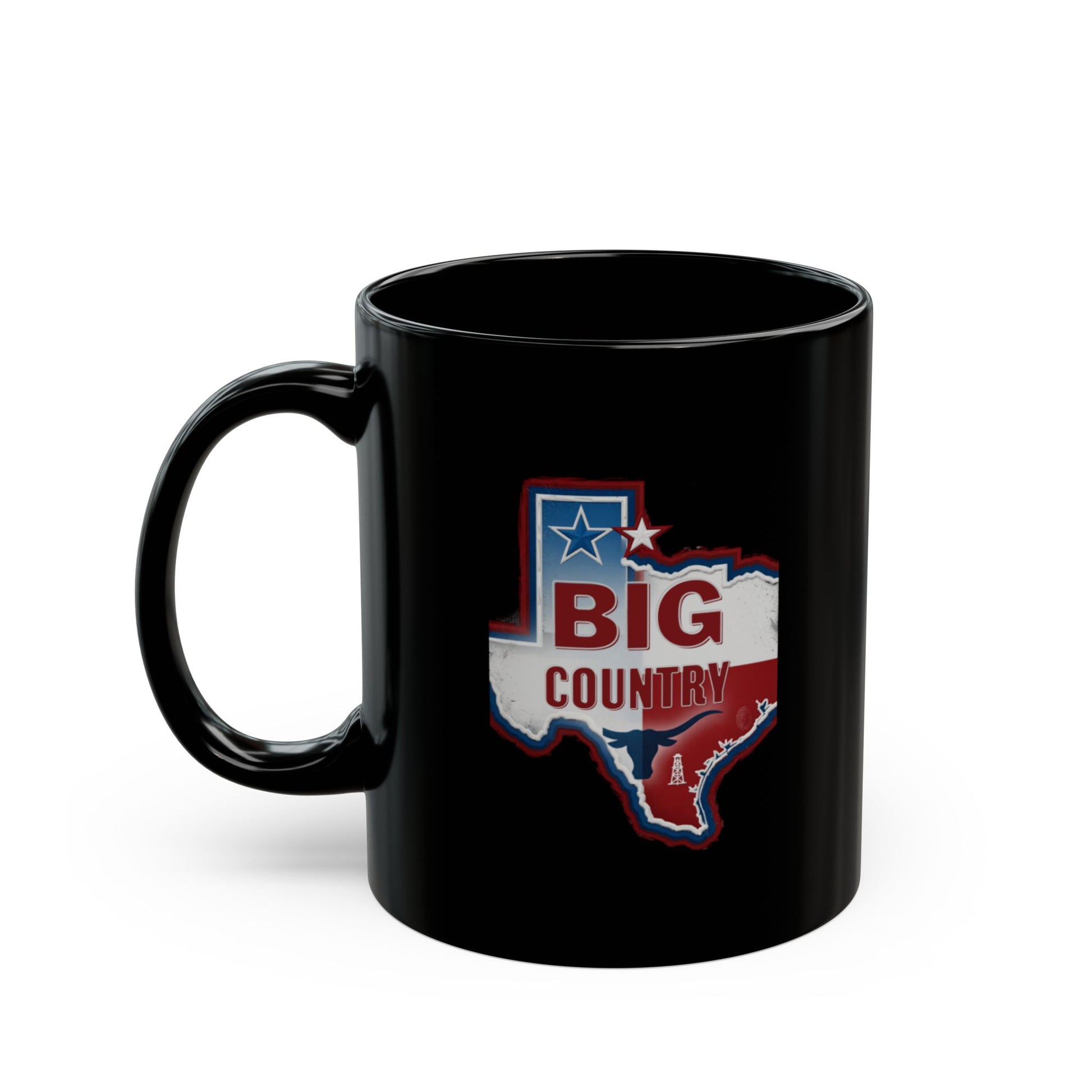 Black mug with Texas Lone Star State graphic and lettering.