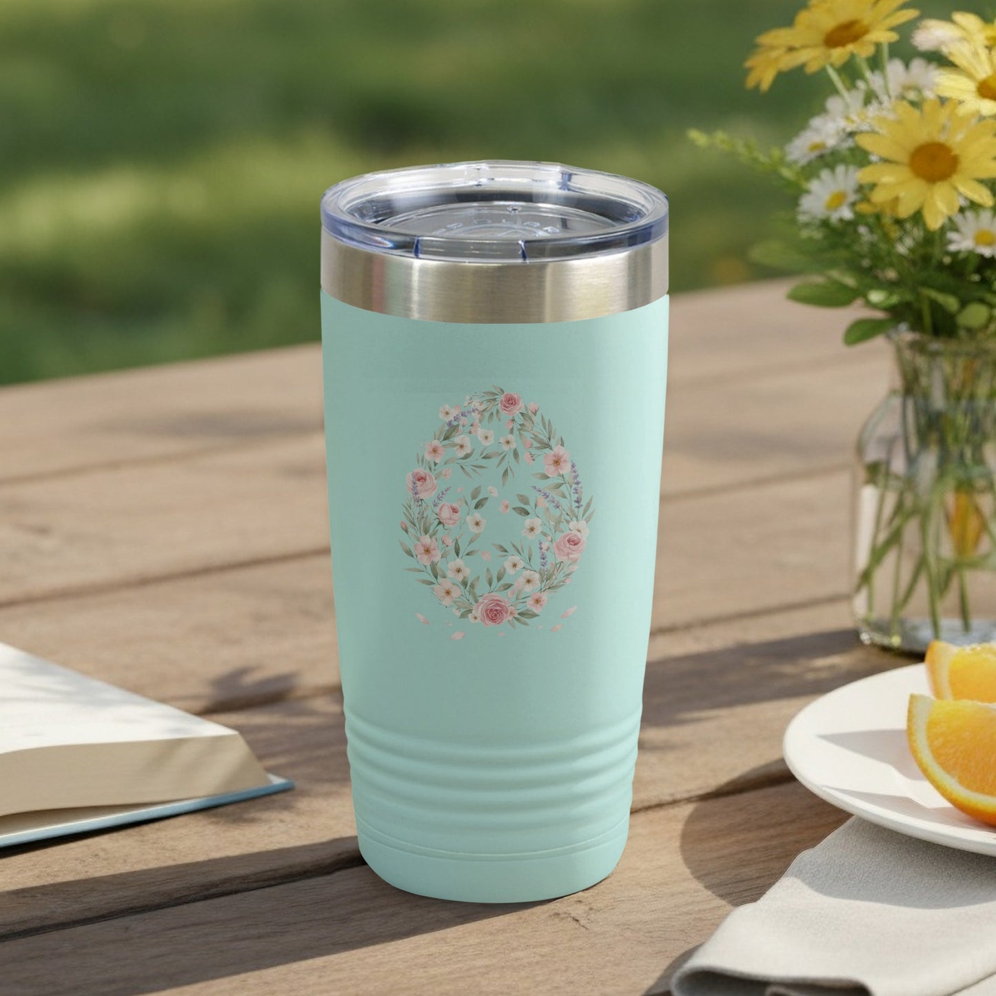 Floral Egg Design Insulated Tumbler For Hot or Cold Drinks