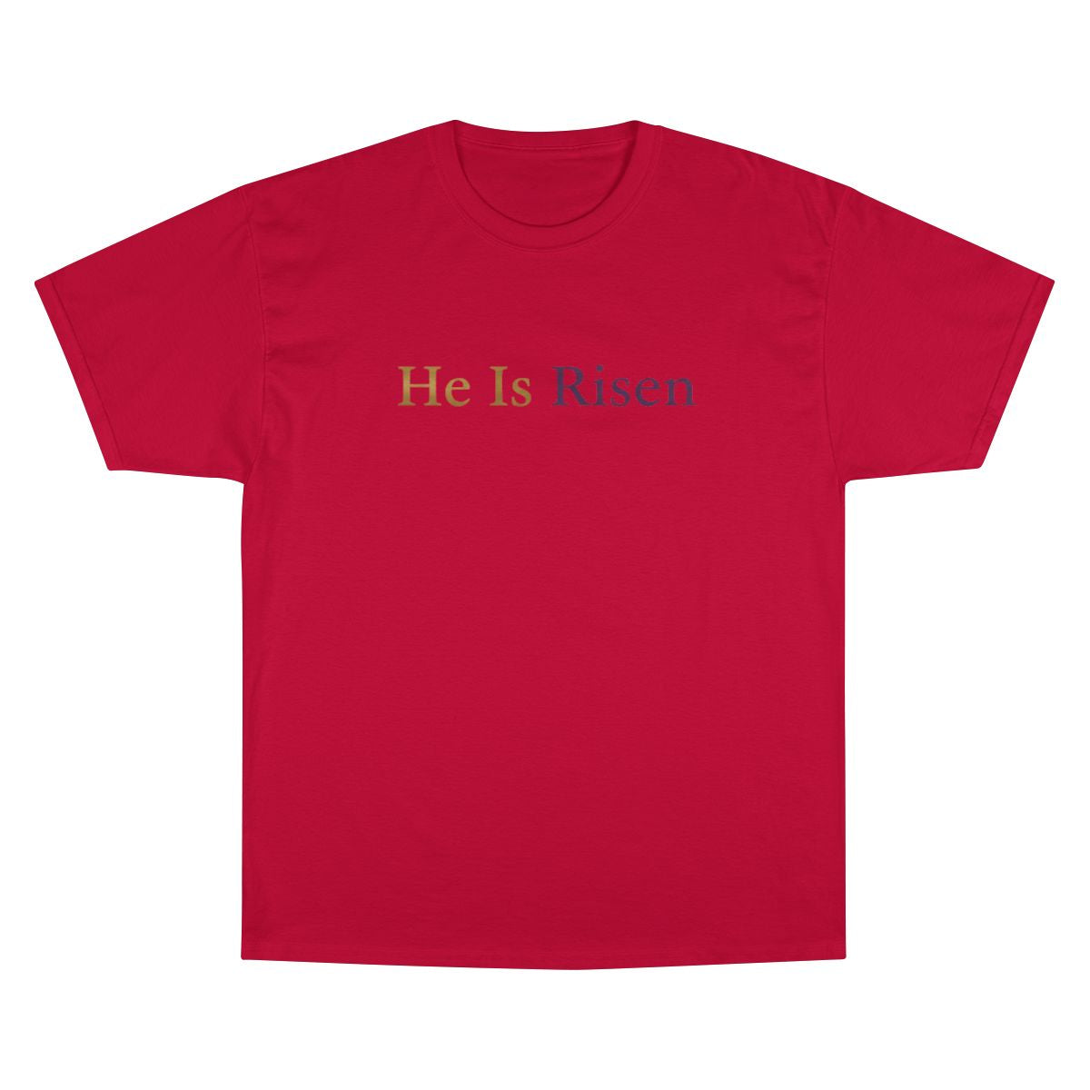 Red He Is Risen Multicolor Text T-shirt product type