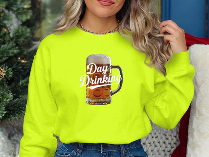 Neon Yellow Day Drinking Beer Mug Graphic Sweatshirt product type
