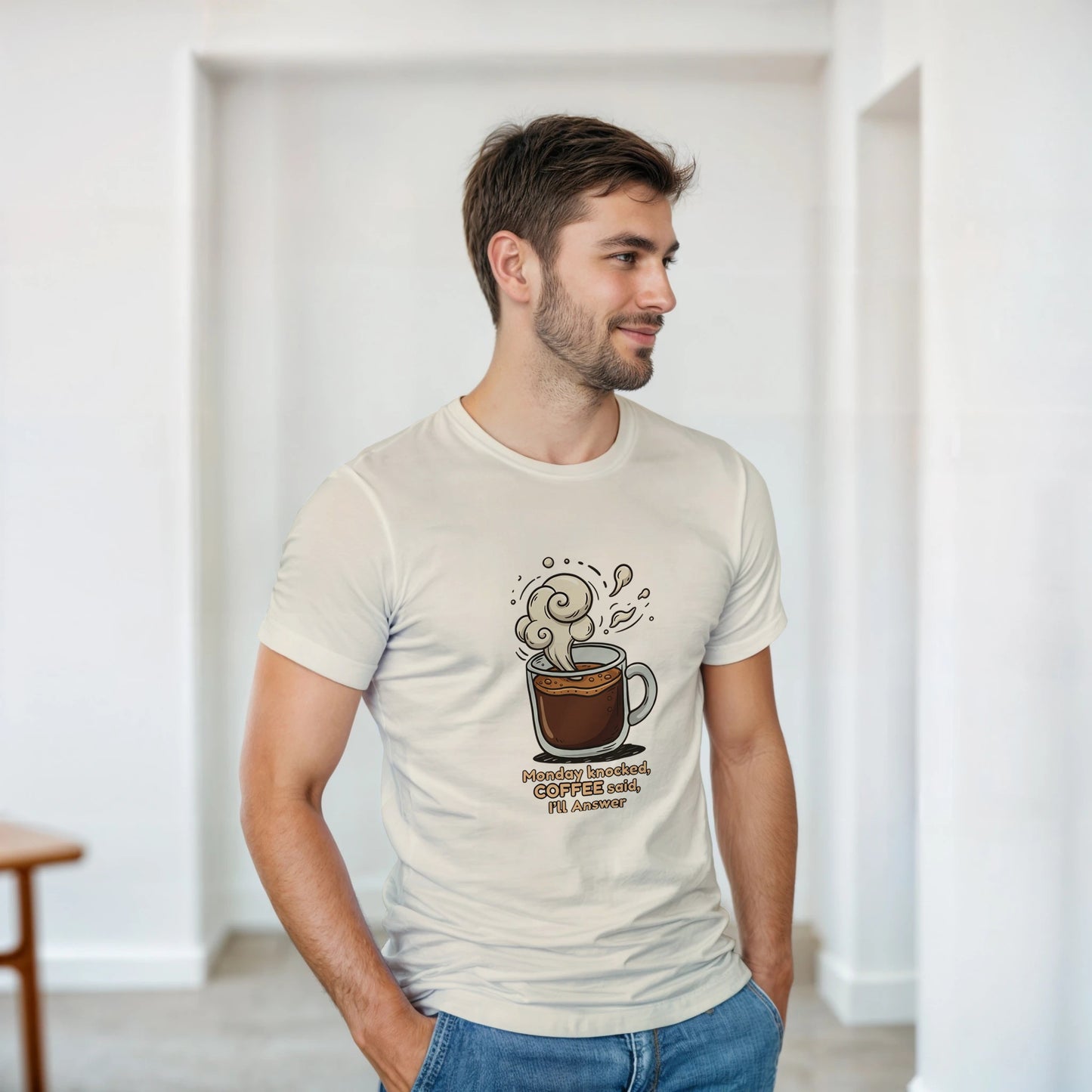 Monday Knocked, Coffee Answered on a Heavyweight Caffeine Lover T on a Shirt