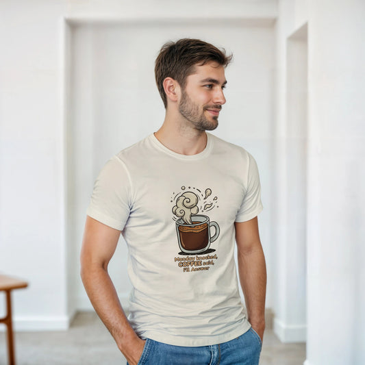 Monday Knocked, Coffee Answered on a Heavyweight Caffeine Lover T on a Shirt
