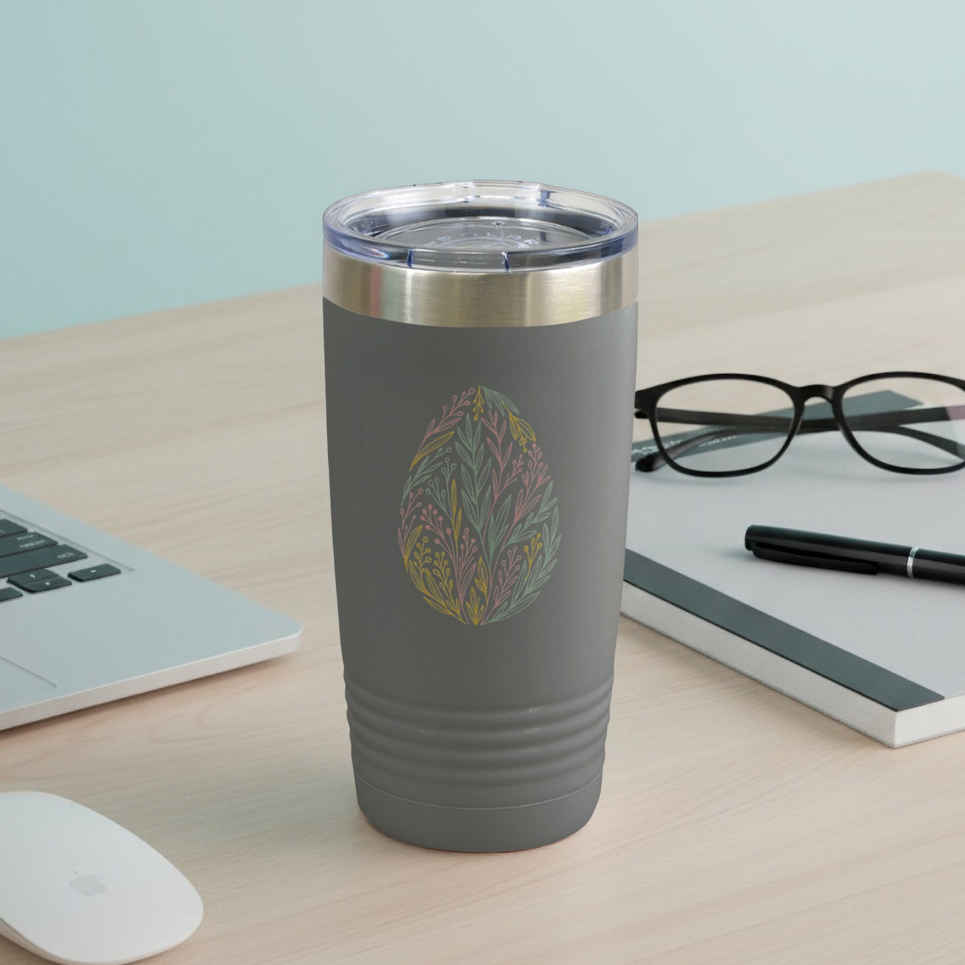 Floral Design Insulated Travel Mug with Lid Tumblers