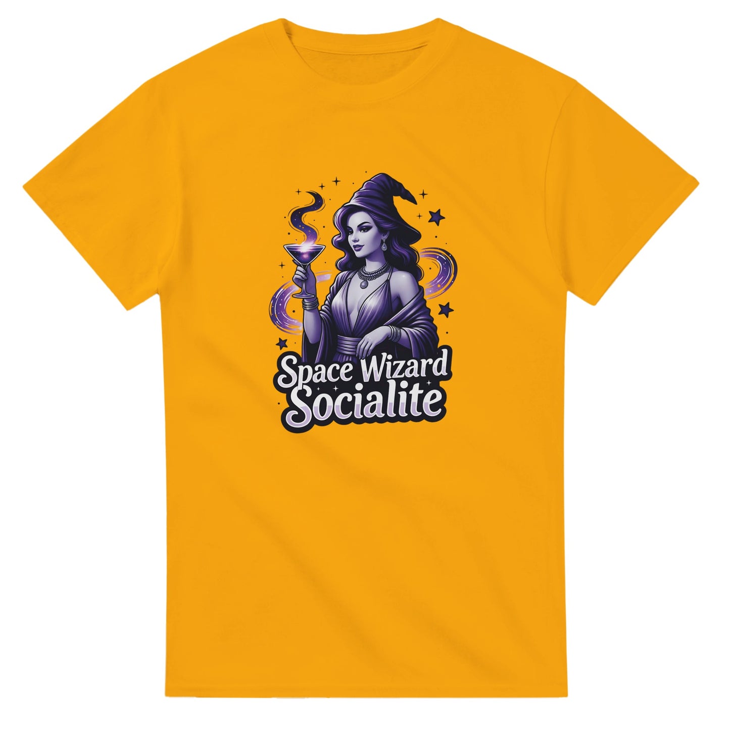 Space Wizard Socialite graphic design on a Heavyweight T-shirt