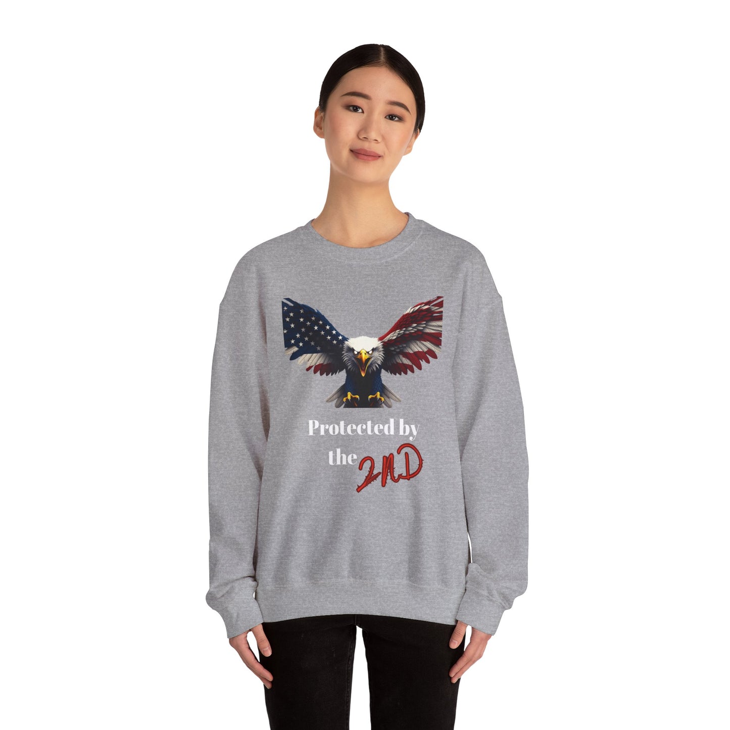 Protected By The 2nd Patriotic Eagle text on a Crewneck Sweatshirt