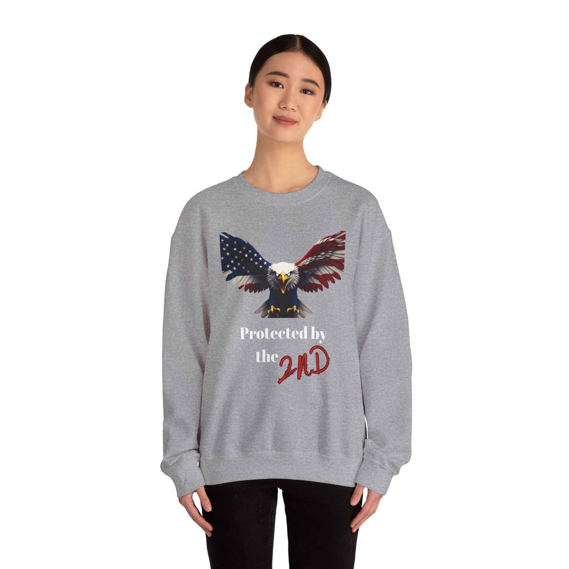 Protected By The 2nd Patriotic Eagle text on a Crewneck Sweatshirt