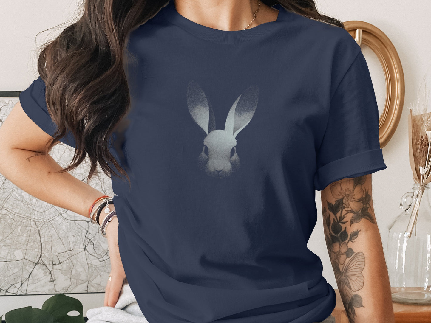 Monochromatic Rabbit Head Dark Blue Tee product type
rabbit
bunny
animal print
graphic tee
t-shirt
dark blue
navy blue
monochromatic
illustration
cute rabbit
animal lover
womens tee
casual top
minimalist design
blue shirt
rabbit art
wildlife shirt
pet lover
apparel
clothing