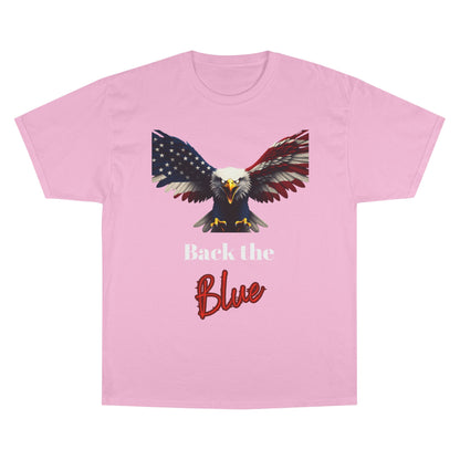 Back The Blue Patriotic Eagle on a Champion T-shirt