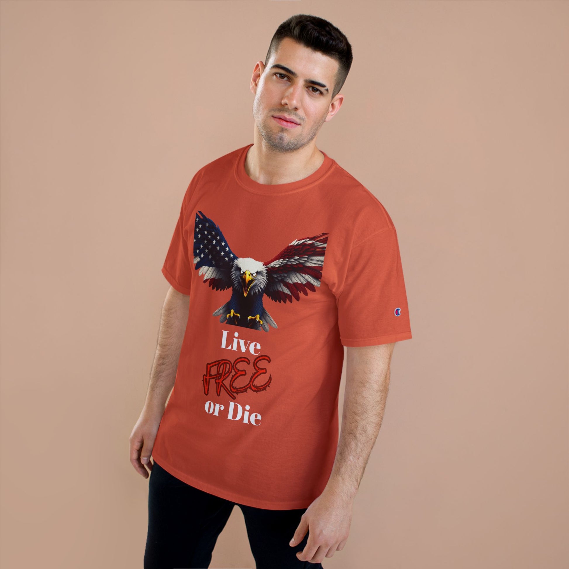 Live Free Or Die Patriotic Eagle on a Champion T-shirt