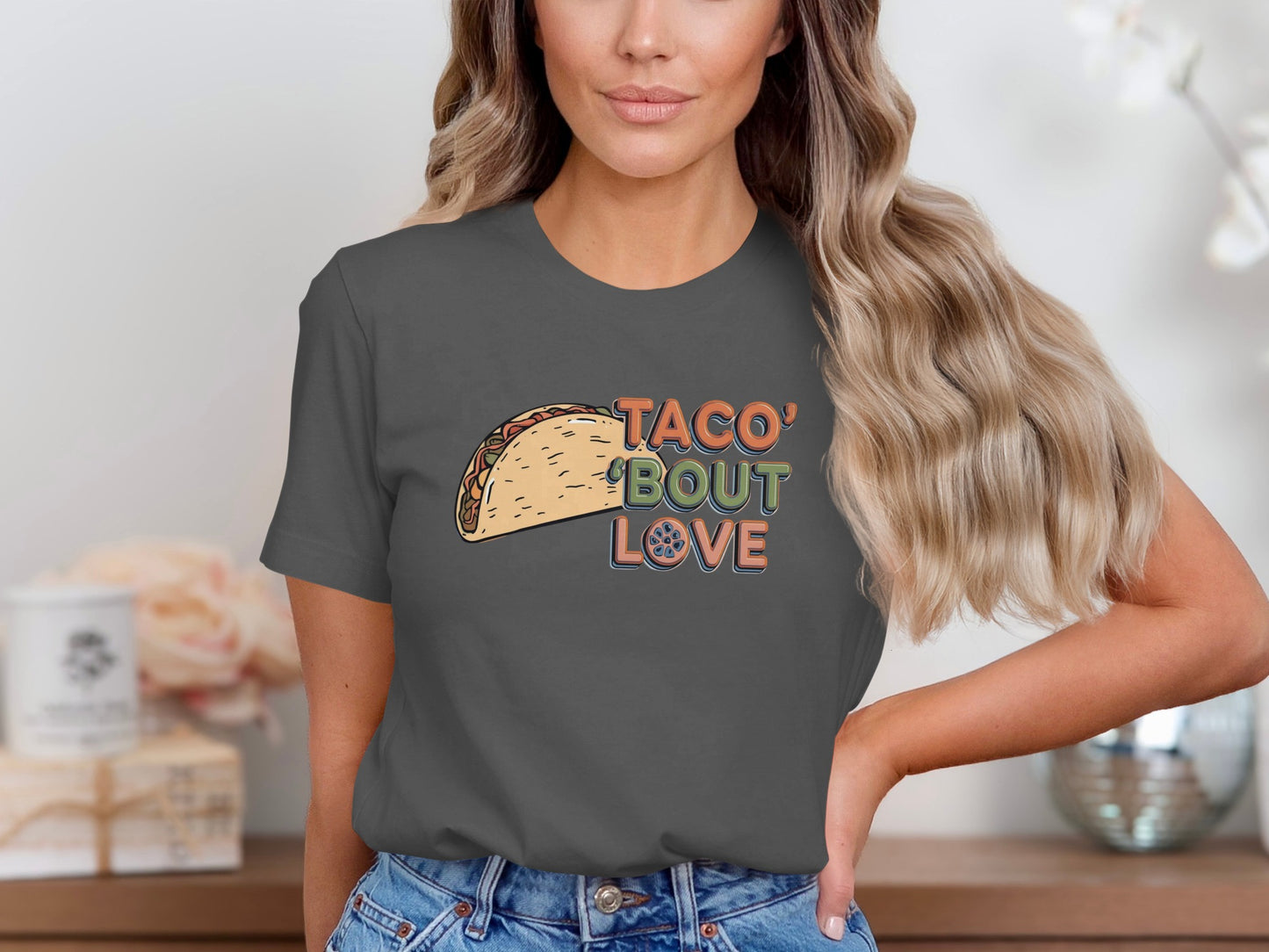 Taco 'Bout Love phrase with a Vintage & Retro design on a Premium Tee