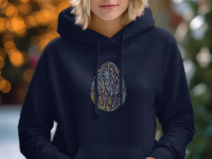 Elegant Nighttime Feather Design Hooded Sweatshirt