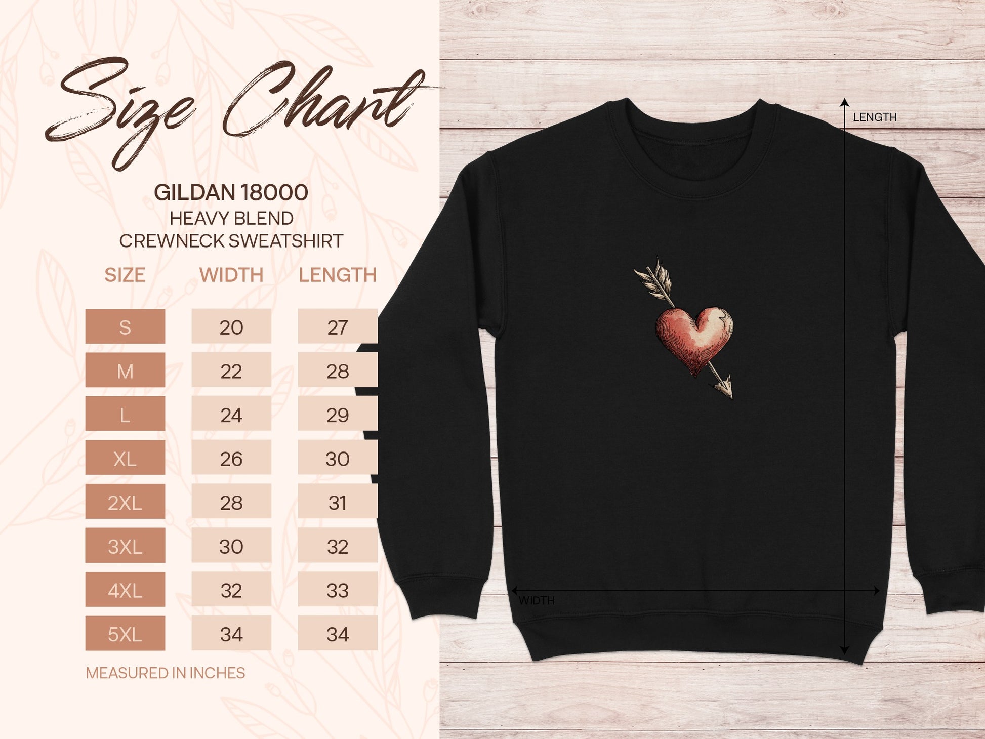 Heart and Arrow Print Gildan Crewneck Sweatshirt