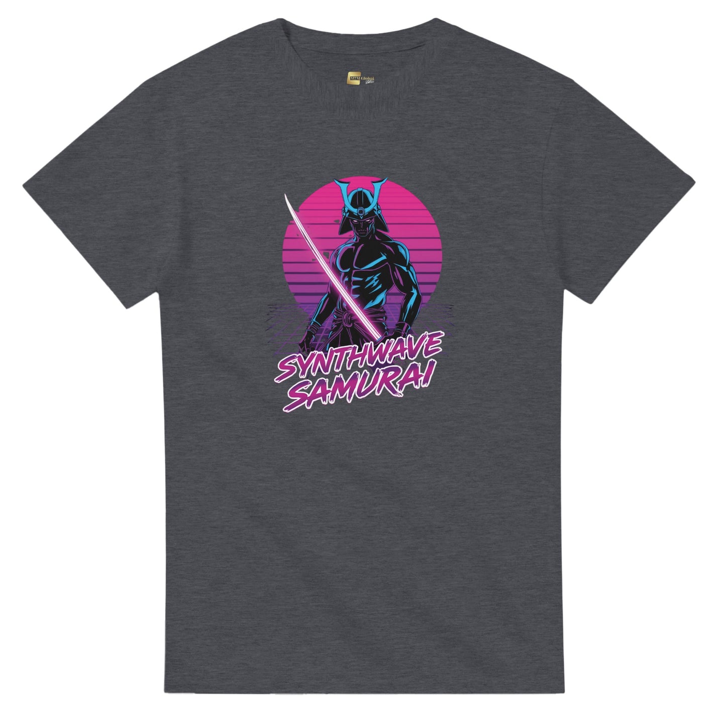 Synthwave Samurai graphic design on a Heavyweight T-shirt