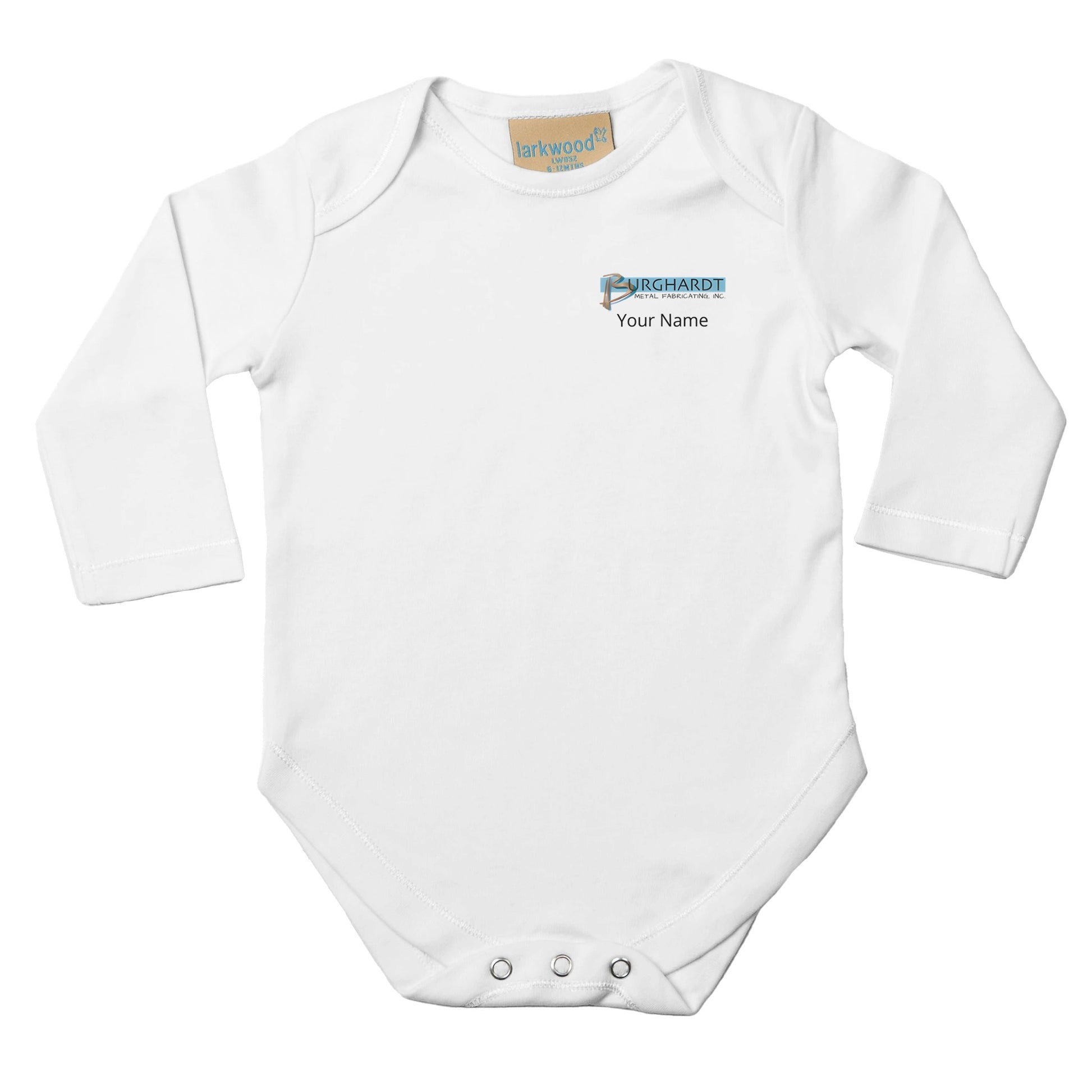 Burghardt Metal Fabricating, Inc., logo on a Baby Long Sleeve Bodysuit