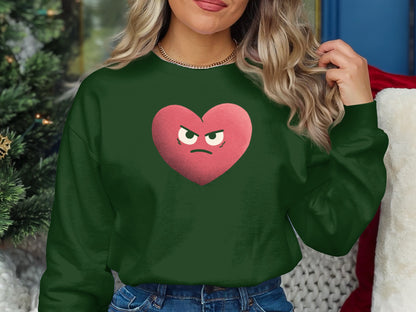 Green Sweatshirt With Angry Heart Graphic Fashionable Top
