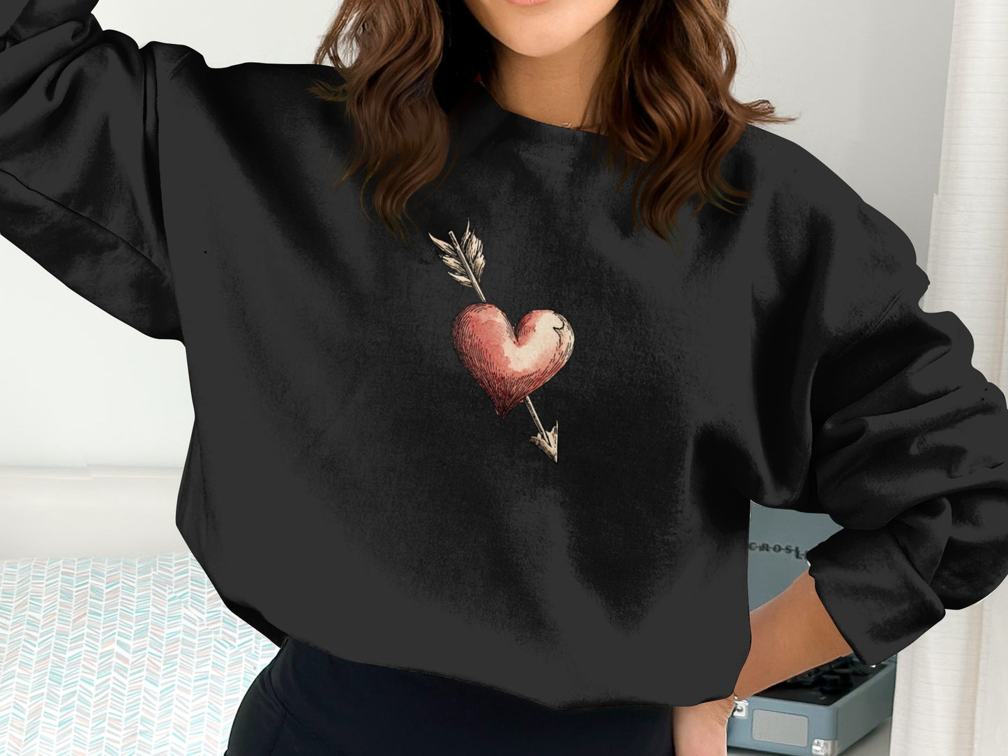 Heart with Arrow Graphic Design Black Sweatshirt