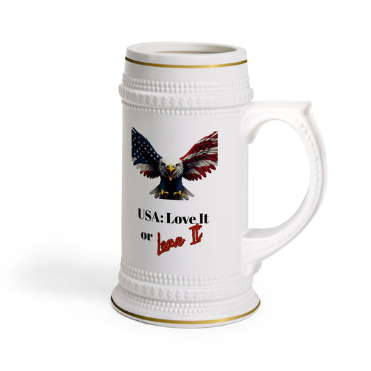 USA Love It Or Leave It Patriotic Eagle on a 22oz Ceramic Beer Stein