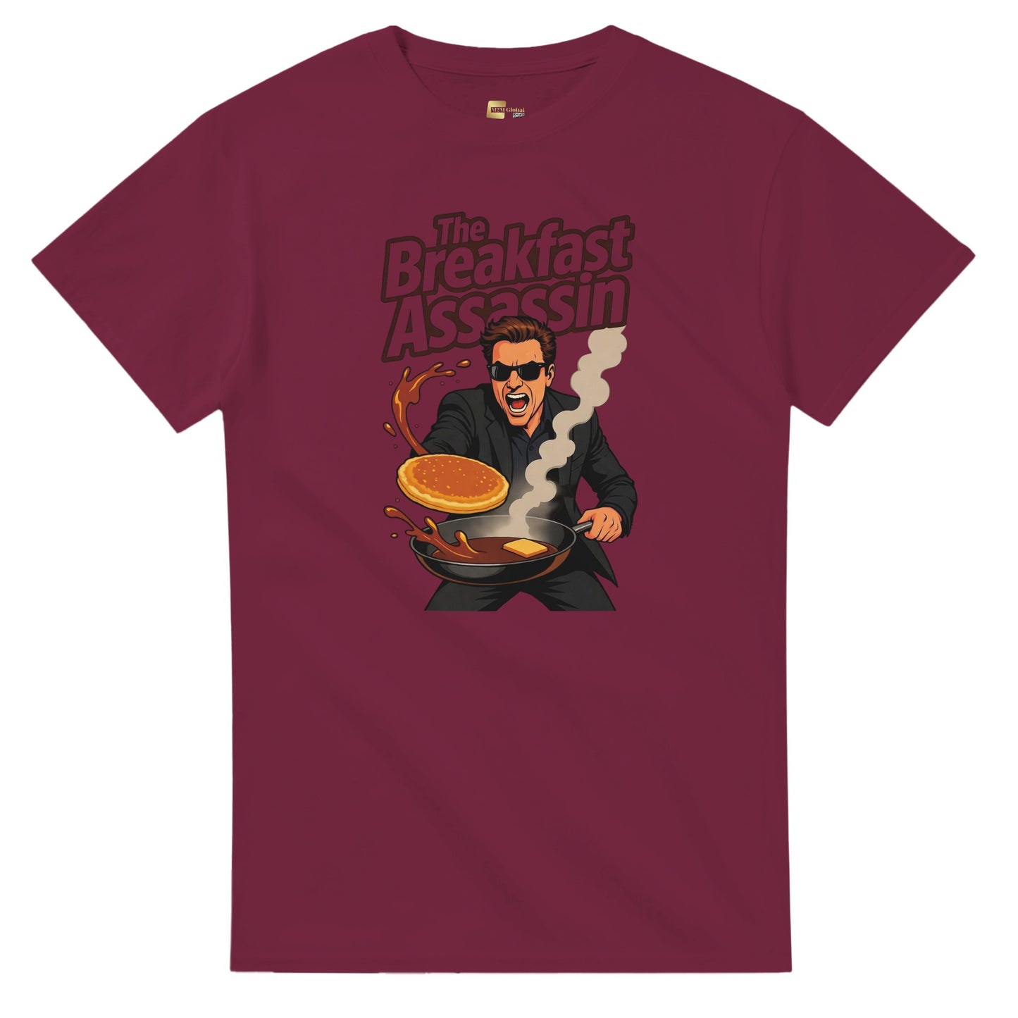The Breakfast Assassin graphic design on a Heavyweight T-shirt
