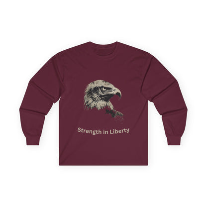 Strength in Liberty text on a Long-Sleeve Tee