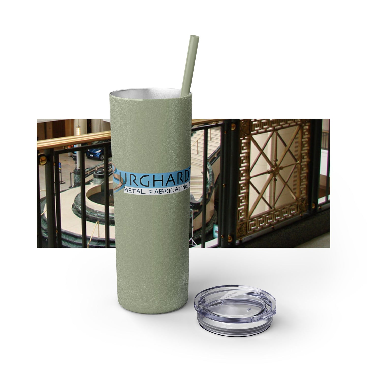 Burghardt Metal Fabricating, Inc., logo on a 20oz Skinny Tumbler