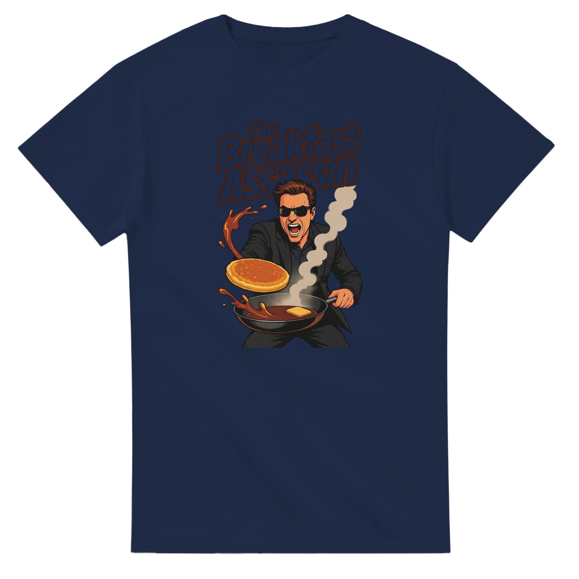 The Breakfast Assassin graphic design on a Heavyweight T-shirt