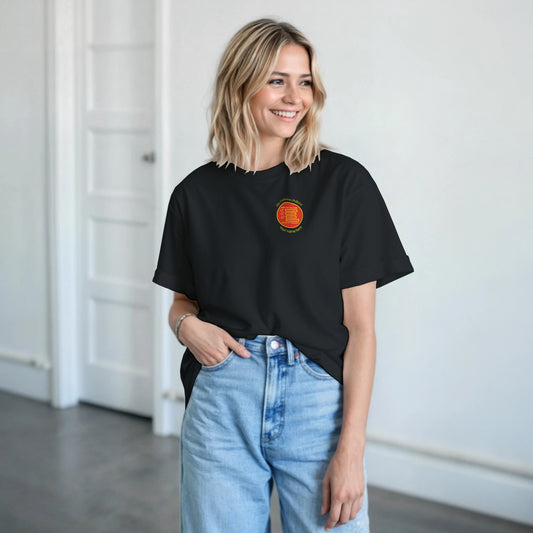 Curious Pollster logo on aHeavyweight T-shirt