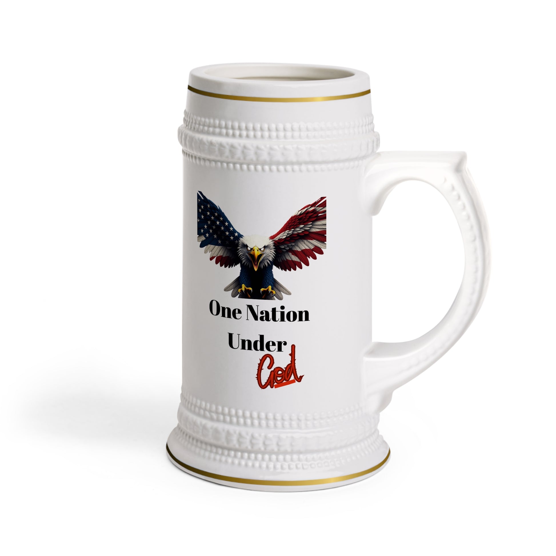One Nation Under God Patriotic Eagle on a 22oz Ceramic Beer Stein