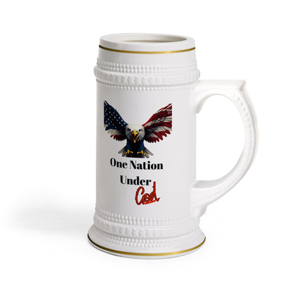One Nation Under God Patriotic Eagle on a 22oz Ceramic Beer Stein