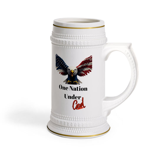 One Nation Under God Patriotic Eagle on a 22oz Ceramic Beer Stein