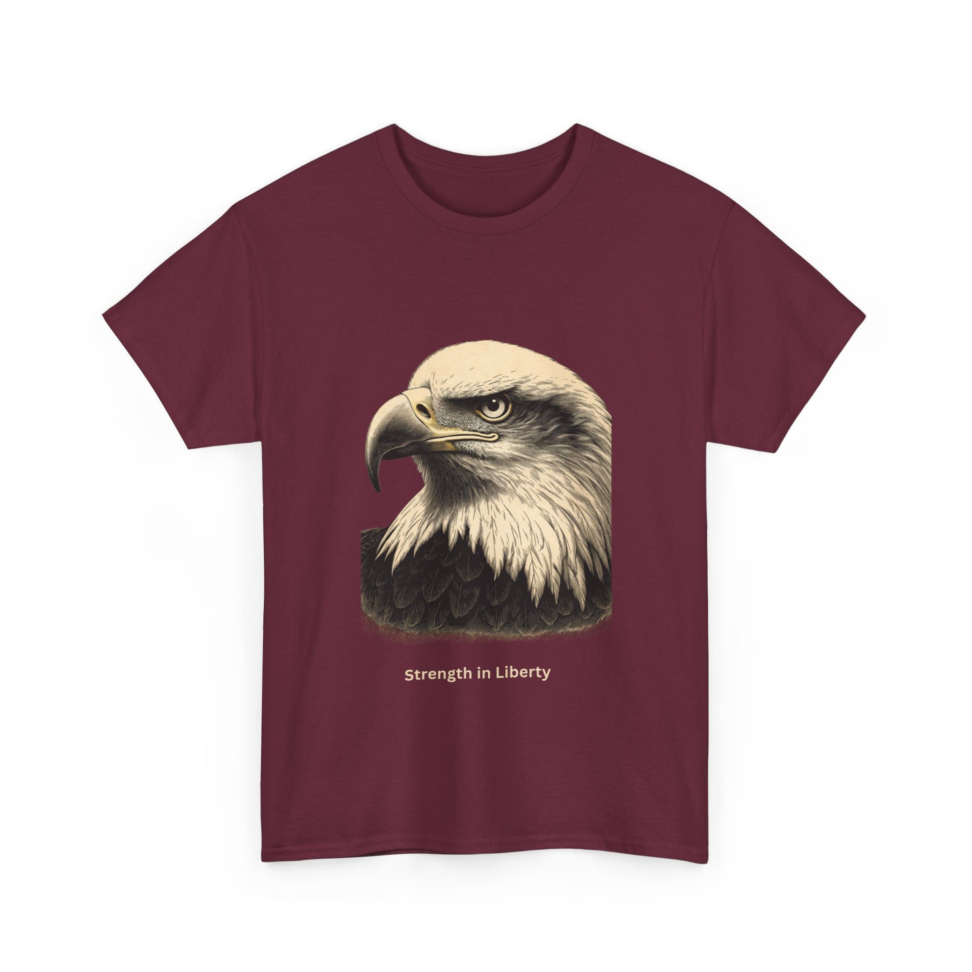 Engraved Eagle - Strength in Liberty - muted text on the bottom of a Heavyweight T-shirt