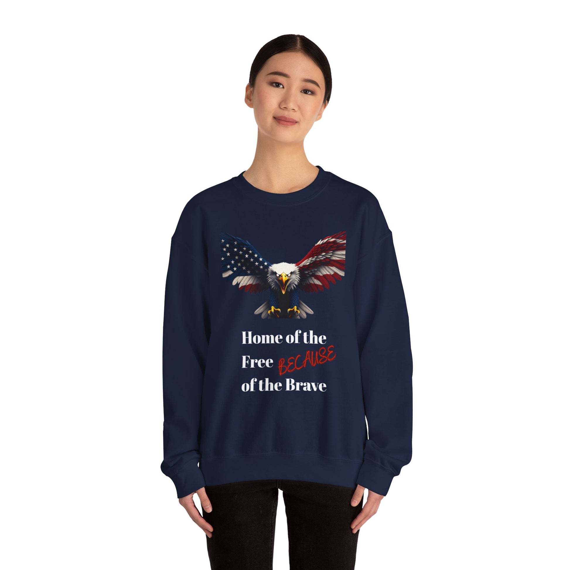 Home Of The Free Because Of The Brave Patriotic Eagle text on a Crewneck Sweatshirt