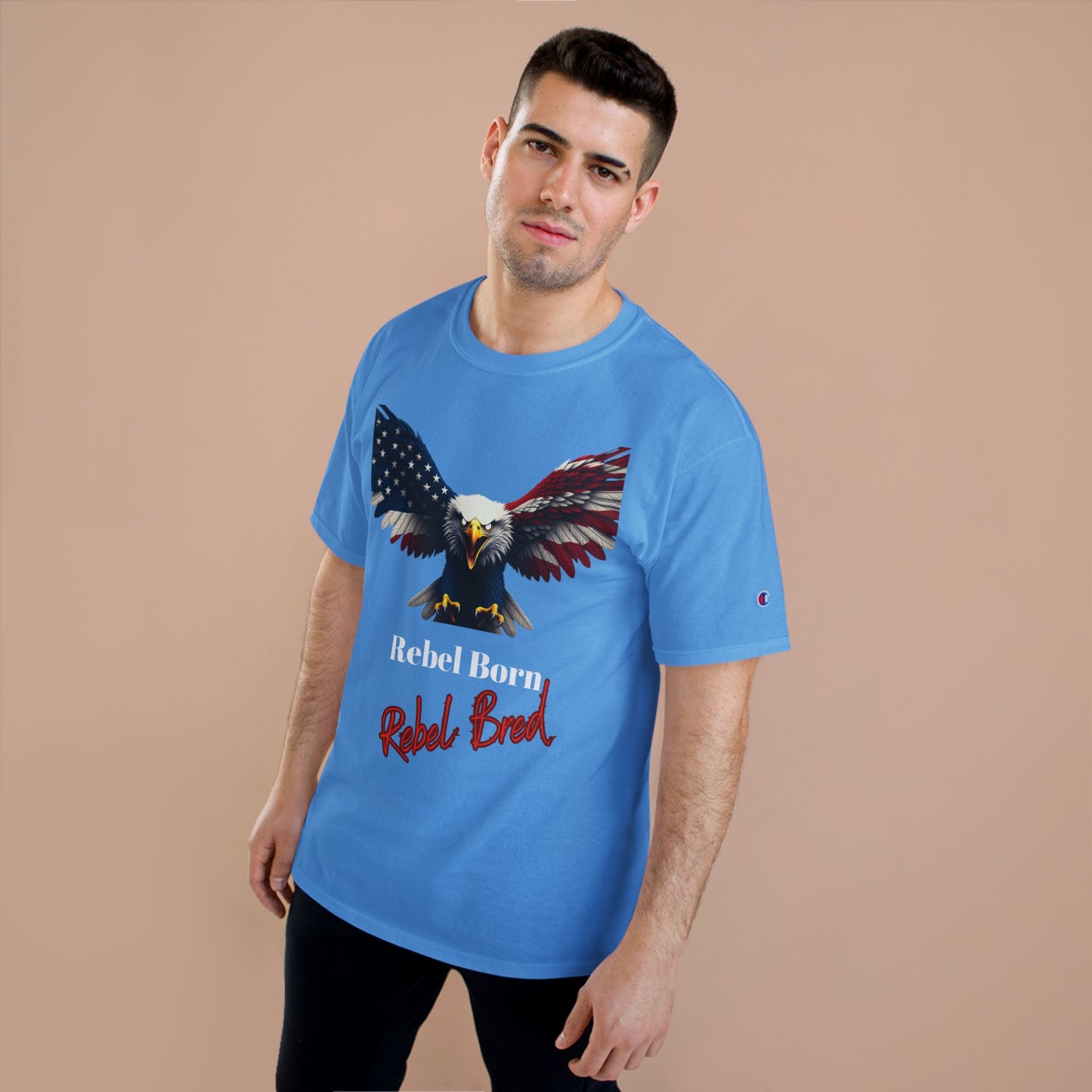 Rebel Born Rebel Bred Patriotic Eagle on a Champion T-shirt