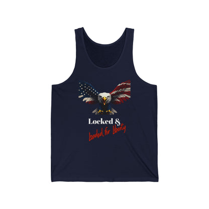 Locked & Loaded For Liberty Patriotic Eagle on a Premium Tank Top