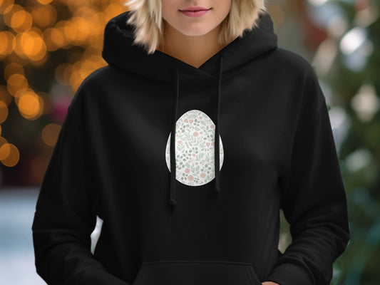 Stylish Black Hoodie with Floral Circle Design