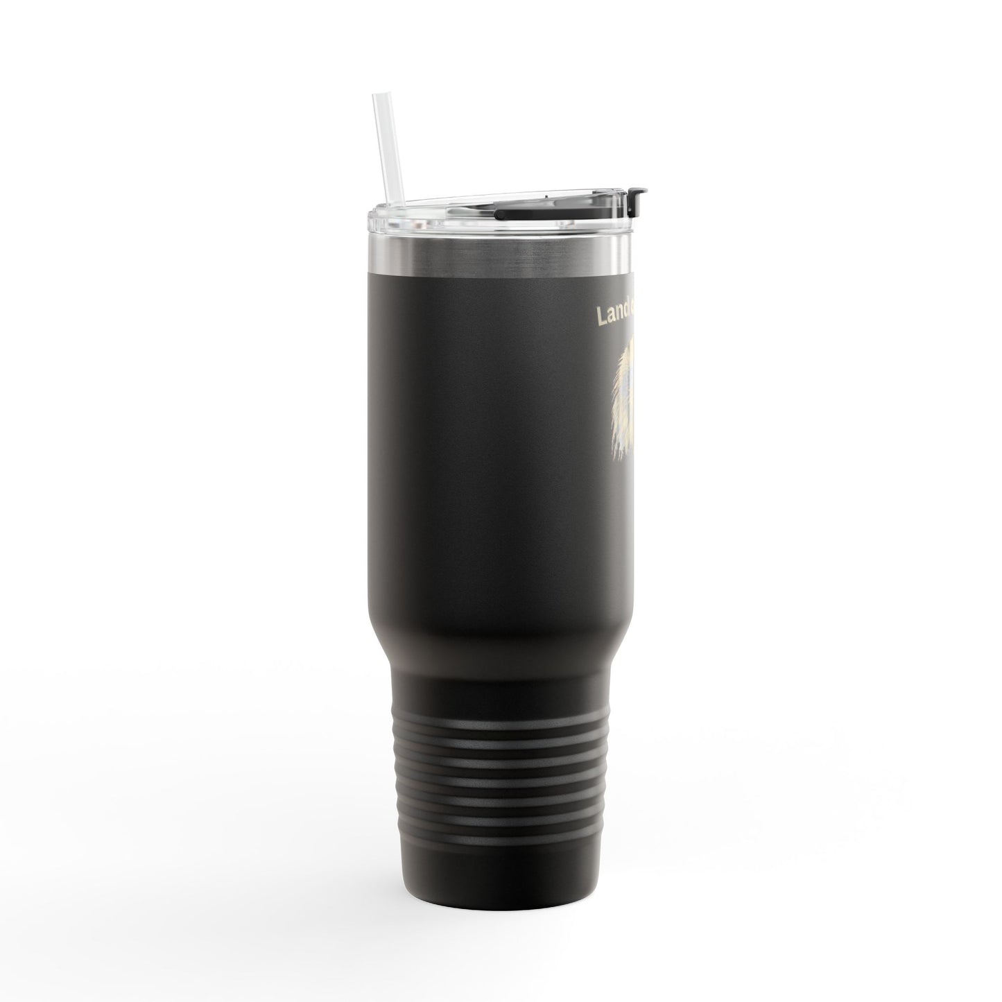Land of the Free text on the top of a  40oz Insulated Travel Mug