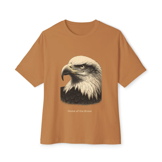 Engraved Eagle - Home of the Brave text at the muted of a premium tee