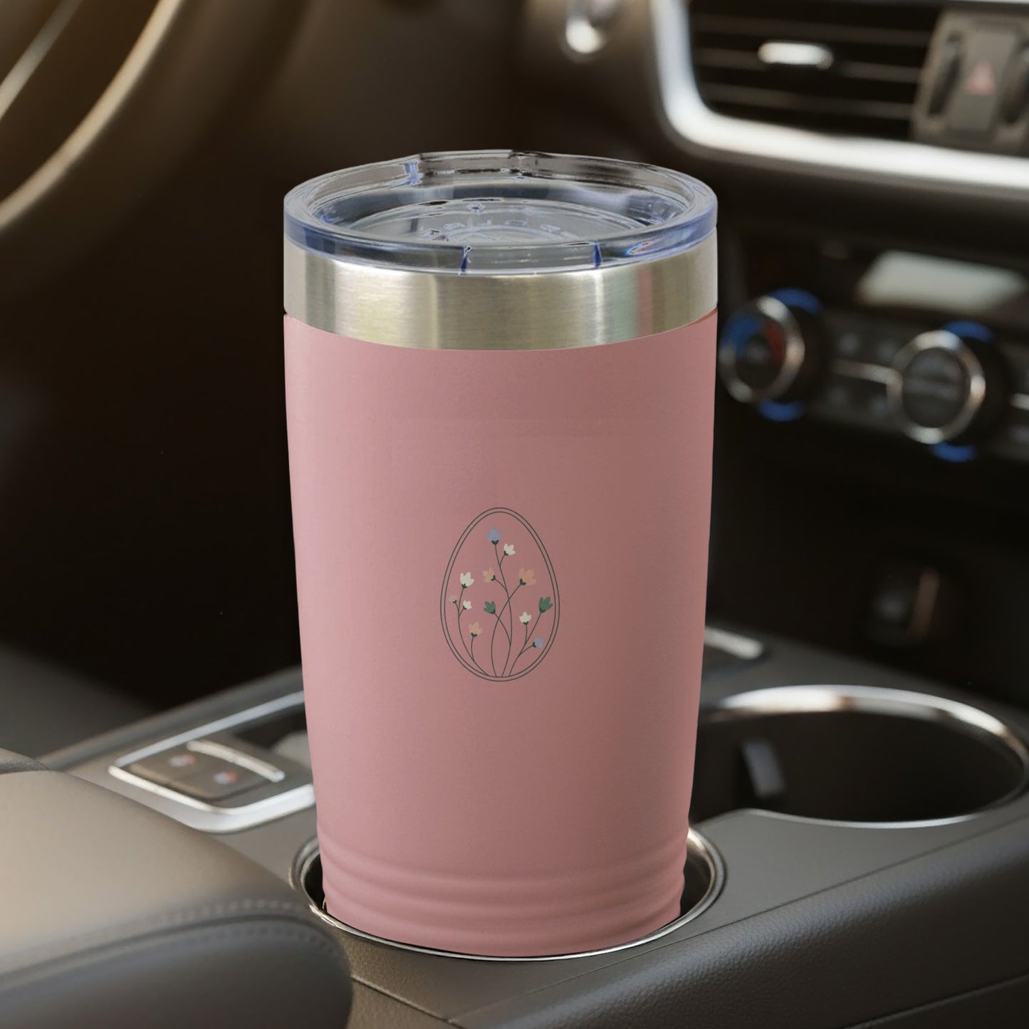 Pink Tumbler with Floral Design for Coffee or Tea
