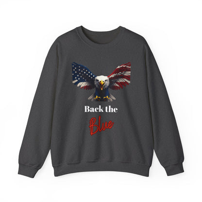 Back The Blue Patriotic Eagle text on a Crewneck Sweatshirt