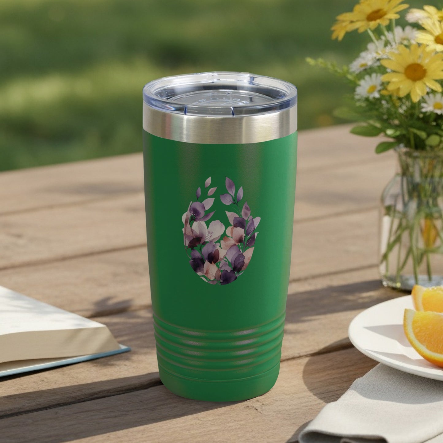 Green Floral Design Stainless Steel Insulated Tumbler