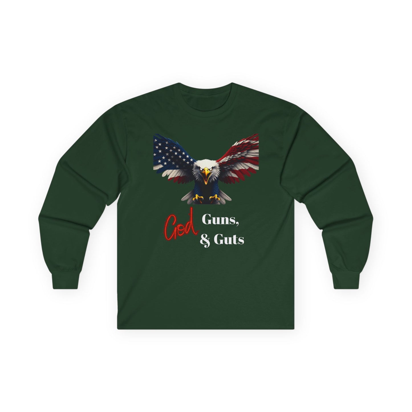 God Guns & Guts Patriotic Eagle on a long sleeve tee