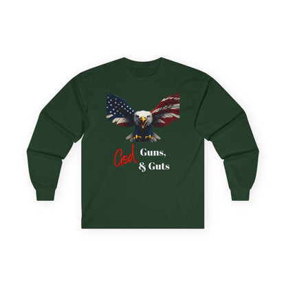 God Guns & Guts Patriotic Eagle on a long sleeve tee
