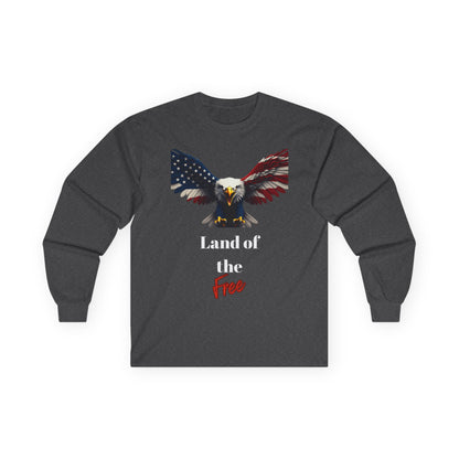 Land Of The Free Patriotic Eagle on a long sleeve tee