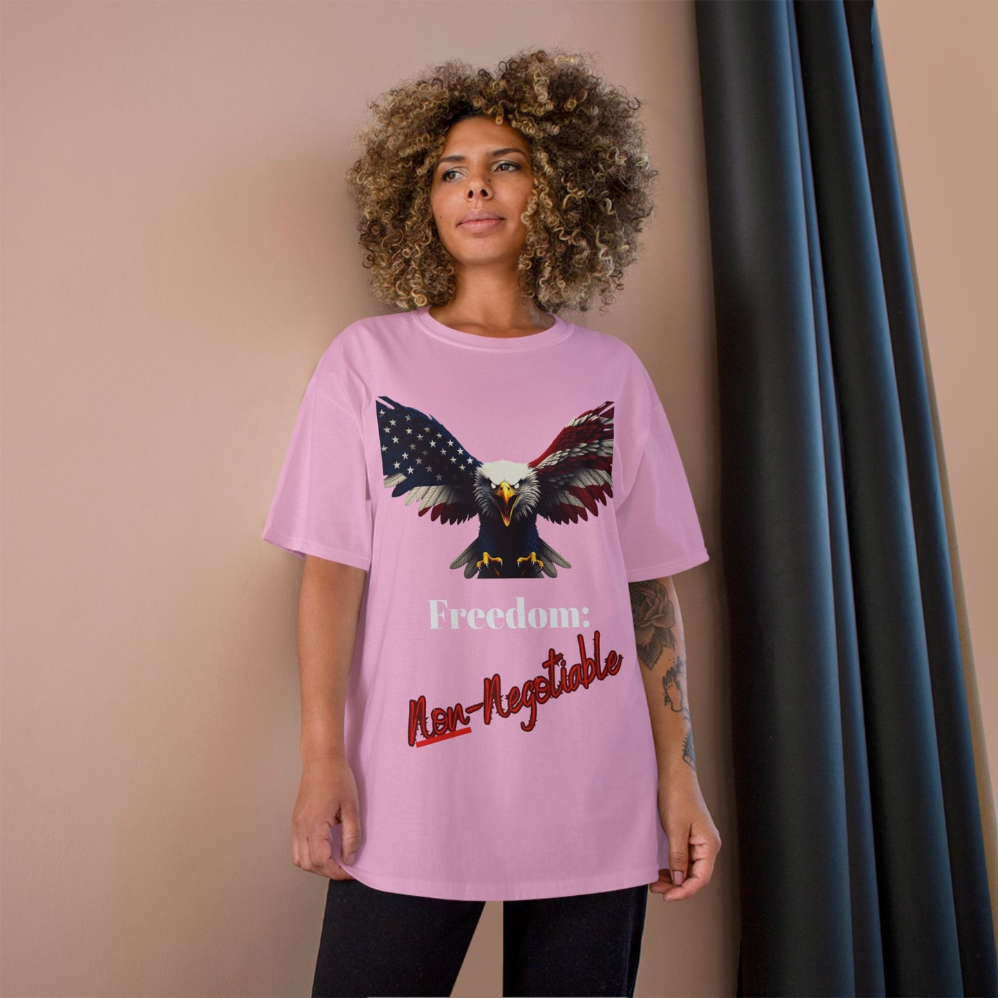 Freedom Non-Negotiable Patriotic Eagle on a Champion T-shirt