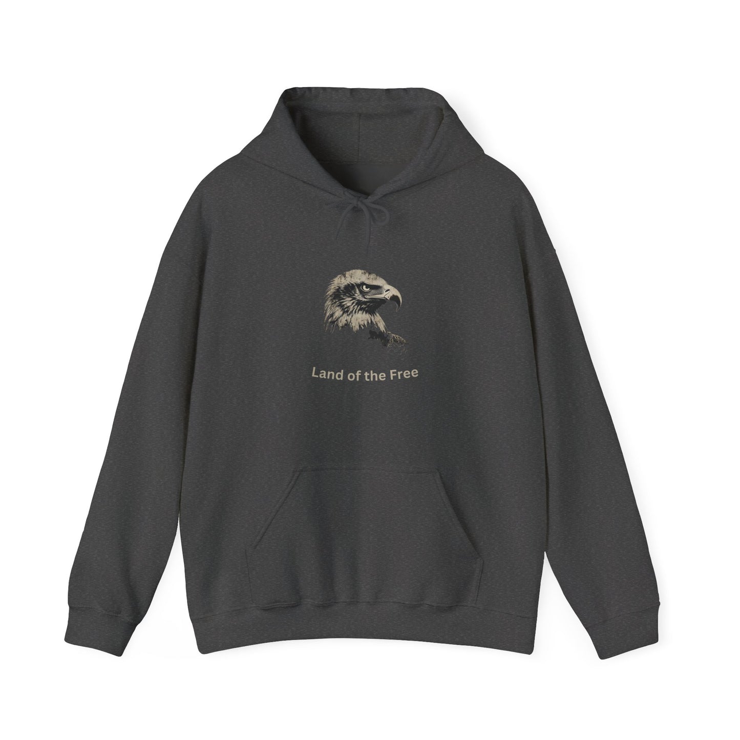 Land of the Free text beneath an eagle head on a Pullover Hoodie