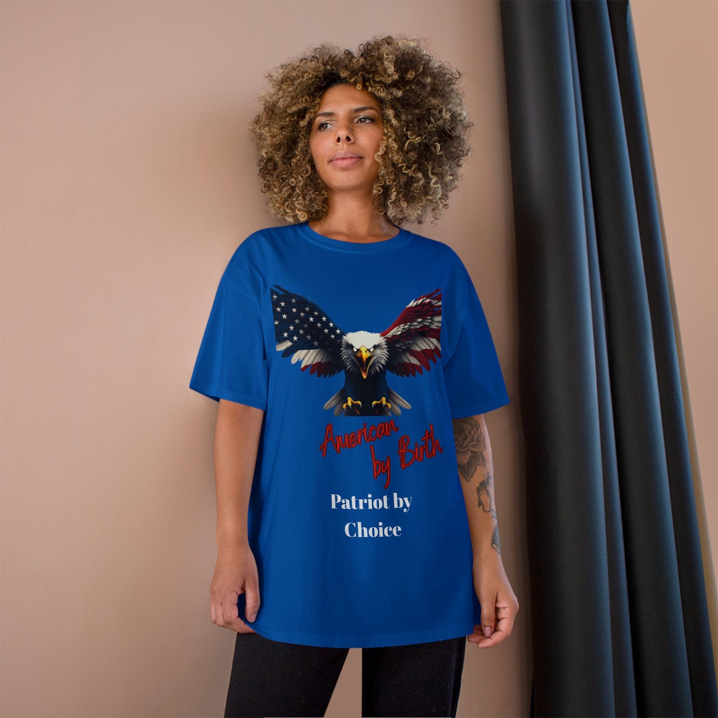 American By Birth Patriot By Choice Patriotic Eagle on a Champion T-shirt