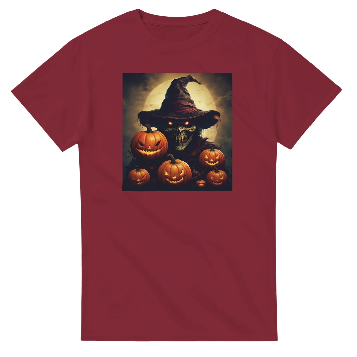 Spooky Skull Wizard & Jack-o'-Lanterns on a Heavyweight T-shirt